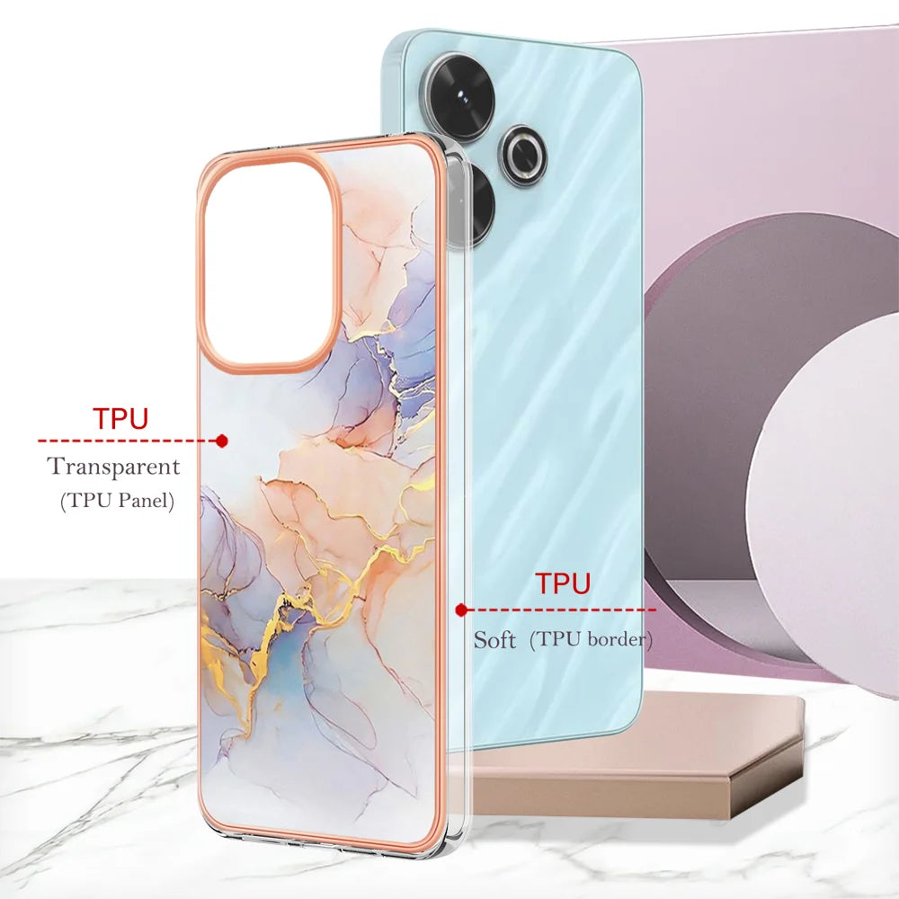 For Xiaomi Redmi 13 4G Case YB IMD Series-1 Style-A  IMD Marble Flower Pattern TPU Phone Cover