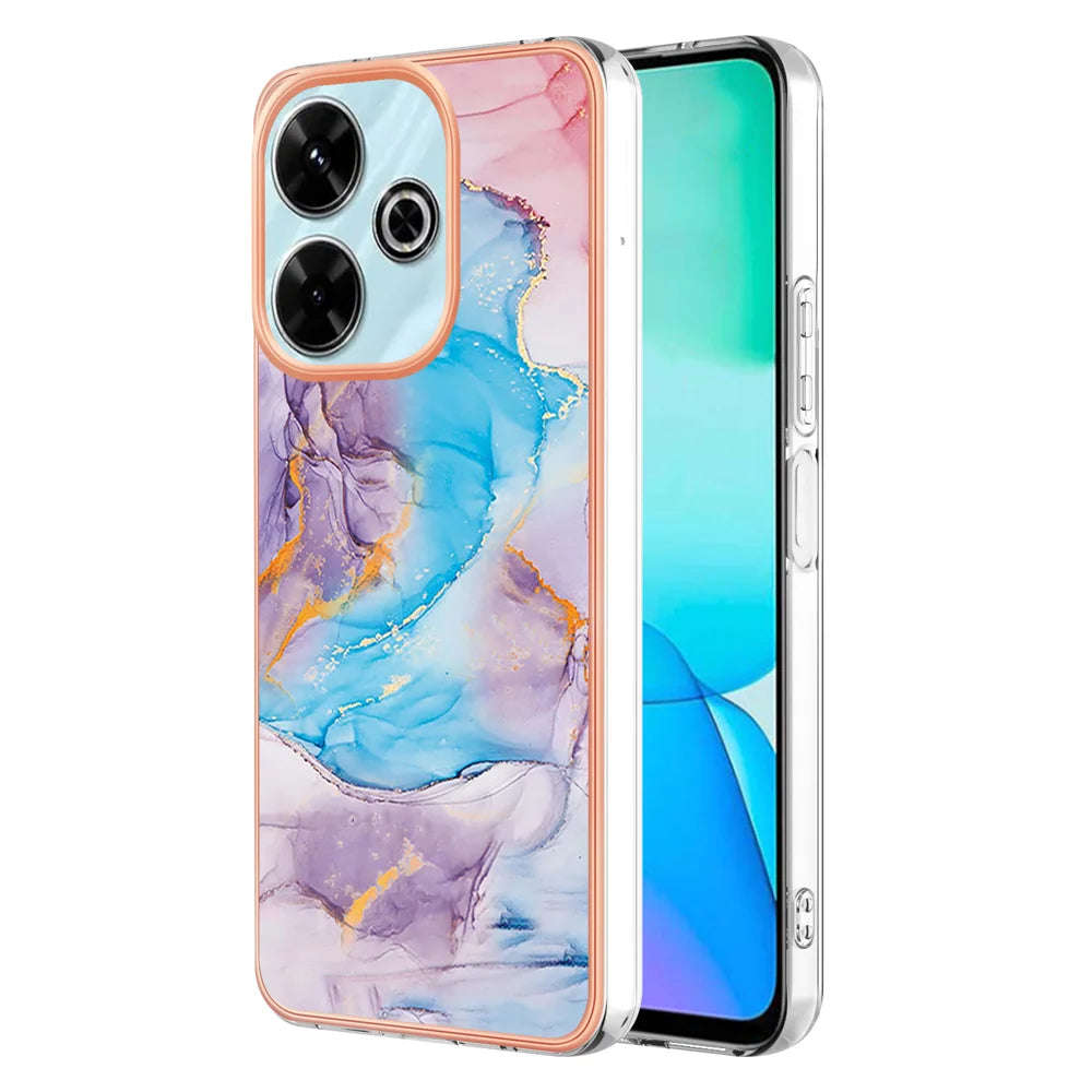 For Xiaomi Redmi 13 4G Case YB IMD Series-1 Style-A  IMD Marble Flower Pattern TPU Phone Cover