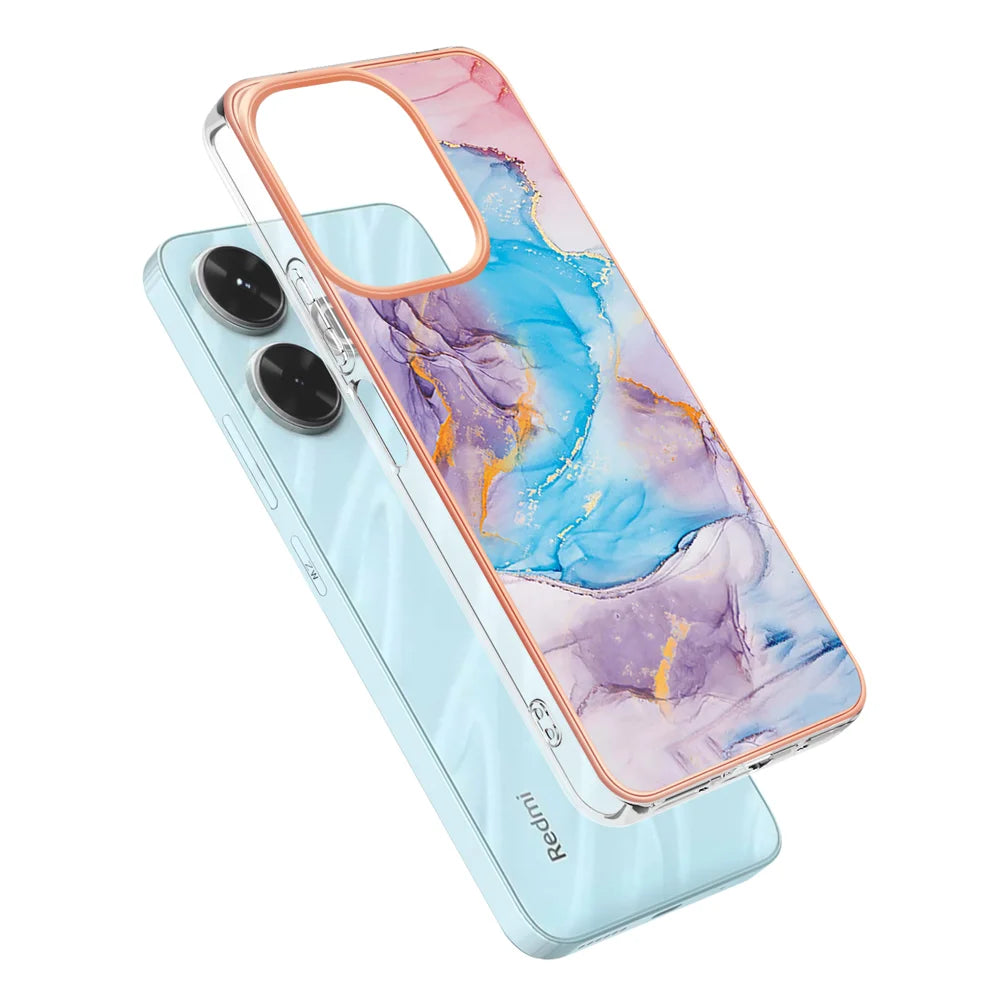 For Xiaomi Redmi 13 4G Case YB IMD Series-1 Style-A  IMD Marble Flower Pattern TPU Phone Cover