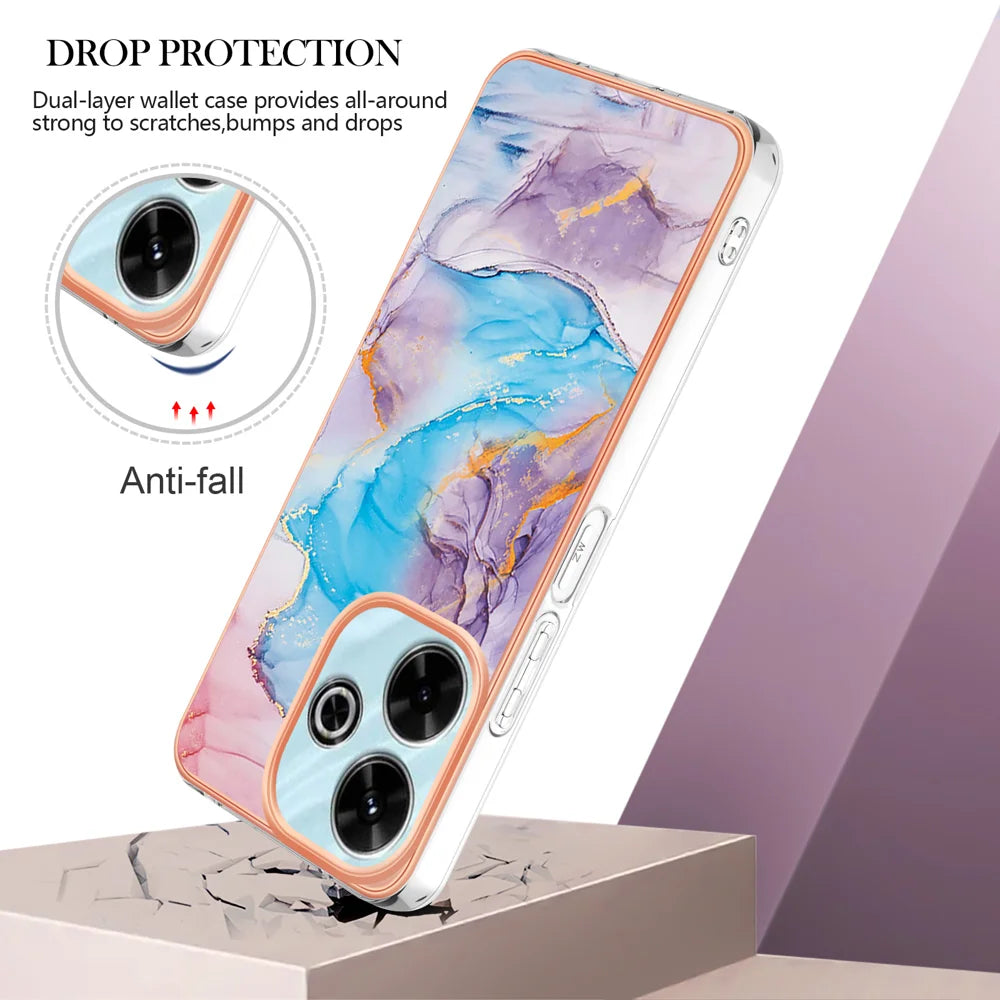 For Xiaomi Redmi 13 4G Case YB IMD Series-1 Style-A  IMD Marble Flower Pattern TPU Phone Cover