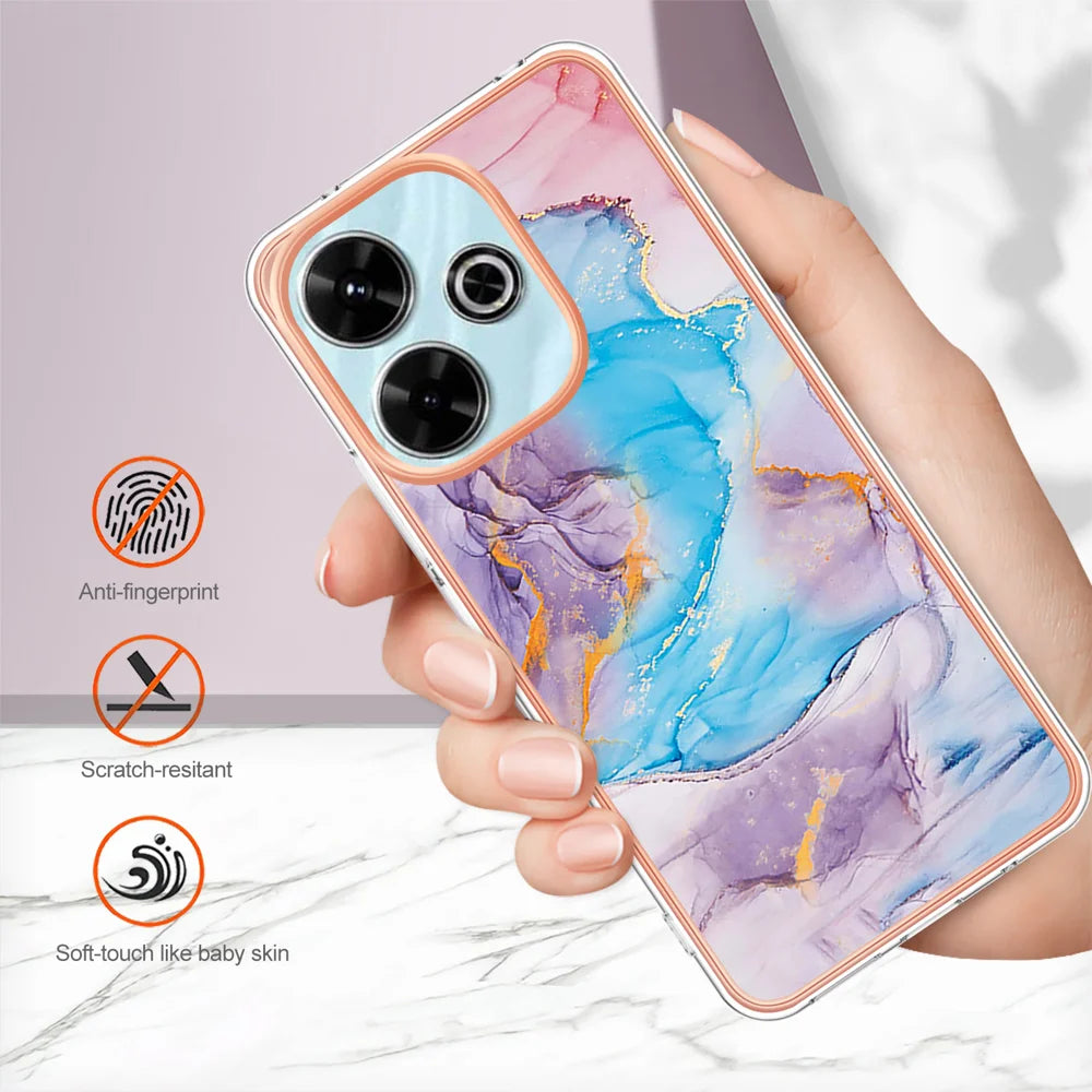 For Xiaomi Redmi 13 4G Case YB IMD Series-1 Style-A  IMD Marble Flower Pattern TPU Phone Cover