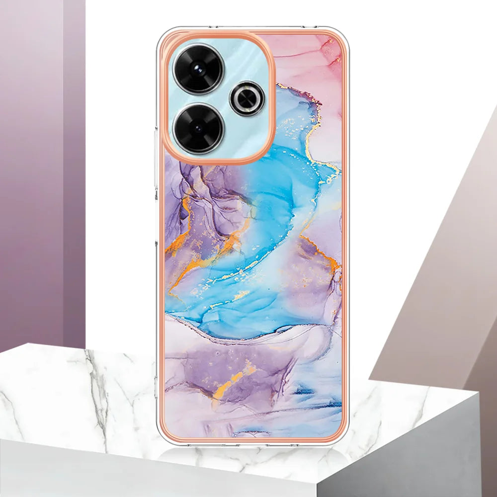 For Xiaomi Redmi 13 4G Case YB IMD Series-1 Style-A  IMD Marble Flower Pattern TPU Phone Cover