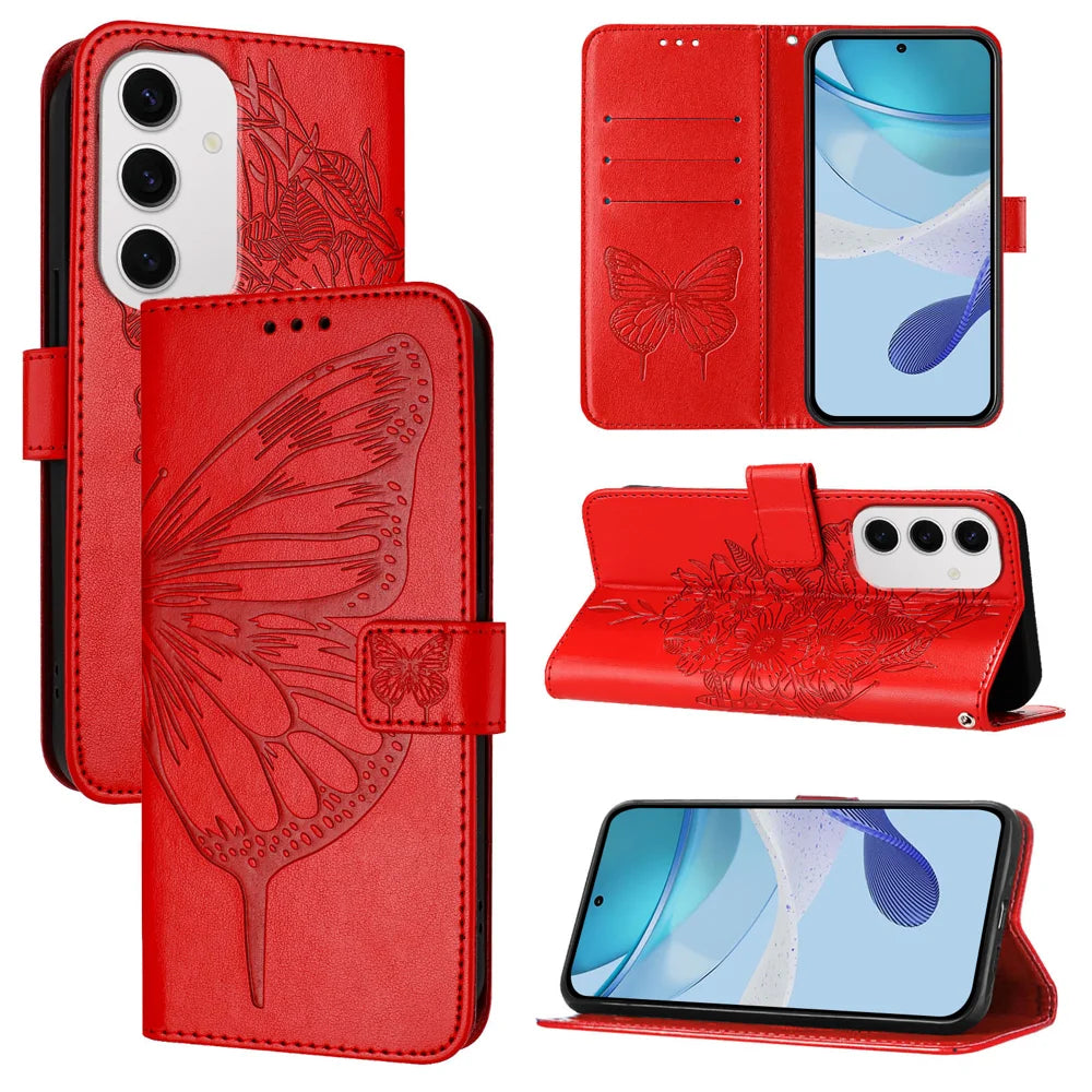 For Samsung Galaxy S24 FE Case YB Imprinting Series-4 Butterfly Flower Flip Wallet Leather Phone Cover