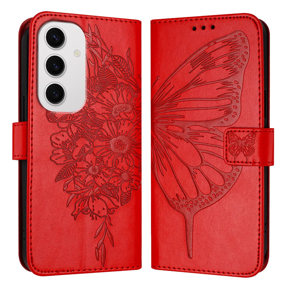 For Samsung Galaxy S24 FE Case YB Imprinting Series-4 Butterfly Flower Flip Wallet Leather Phone Cover