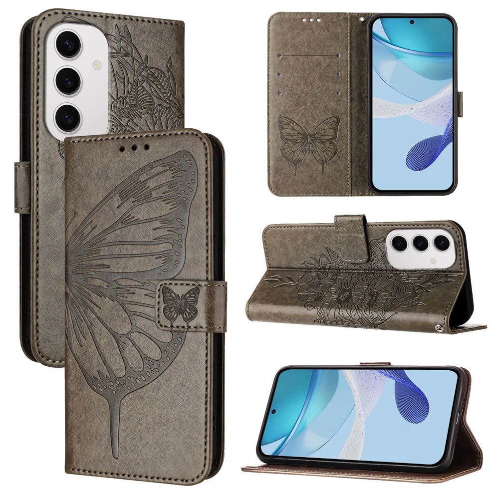 For Samsung Galaxy S24 FE Case YB Imprinting Series-4 Butterfly Flower Flip Wallet Leather Phone Cover