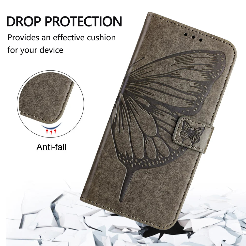 For Samsung Galaxy S24 FE Case YB Imprinting Series-4 Butterfly Flower Flip Wallet Leather Phone Cover
