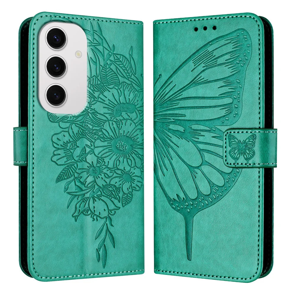 For Samsung Galaxy S24 FE Case YB Imprinting Series-4 Butterfly Flower Flip Wallet Leather Phone Cover