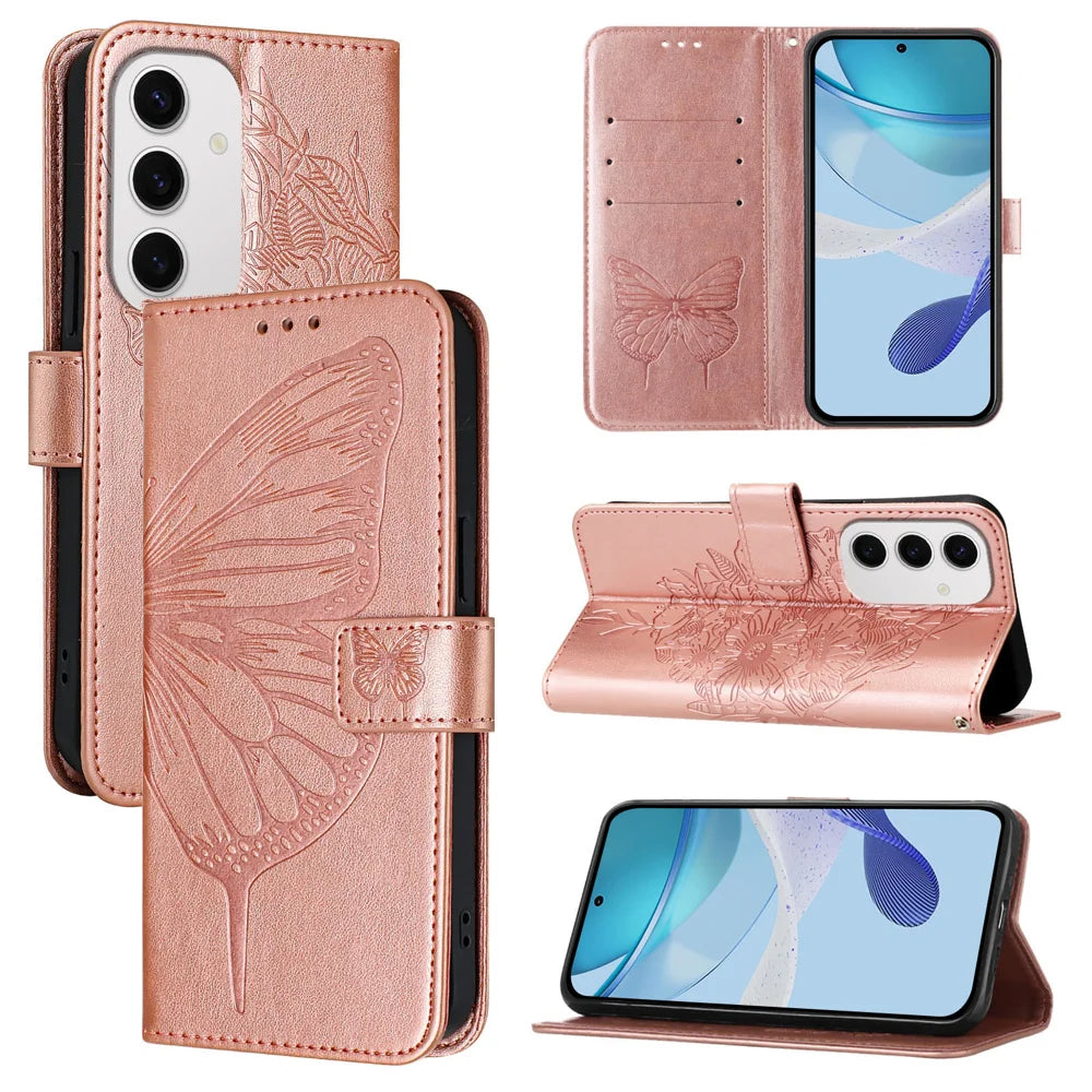 For Samsung Galaxy S24 FE Case YB Imprinting Series-4 Butterfly Flower Flip Wallet Leather Phone Cover