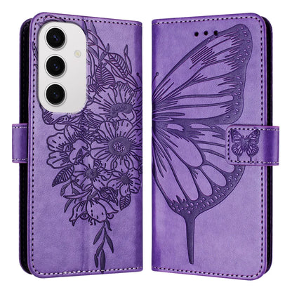 For Samsung Galaxy S24 FE Case YB Imprinting Series-4 Butterfly Flower Flip Wallet Leather Phone Cover