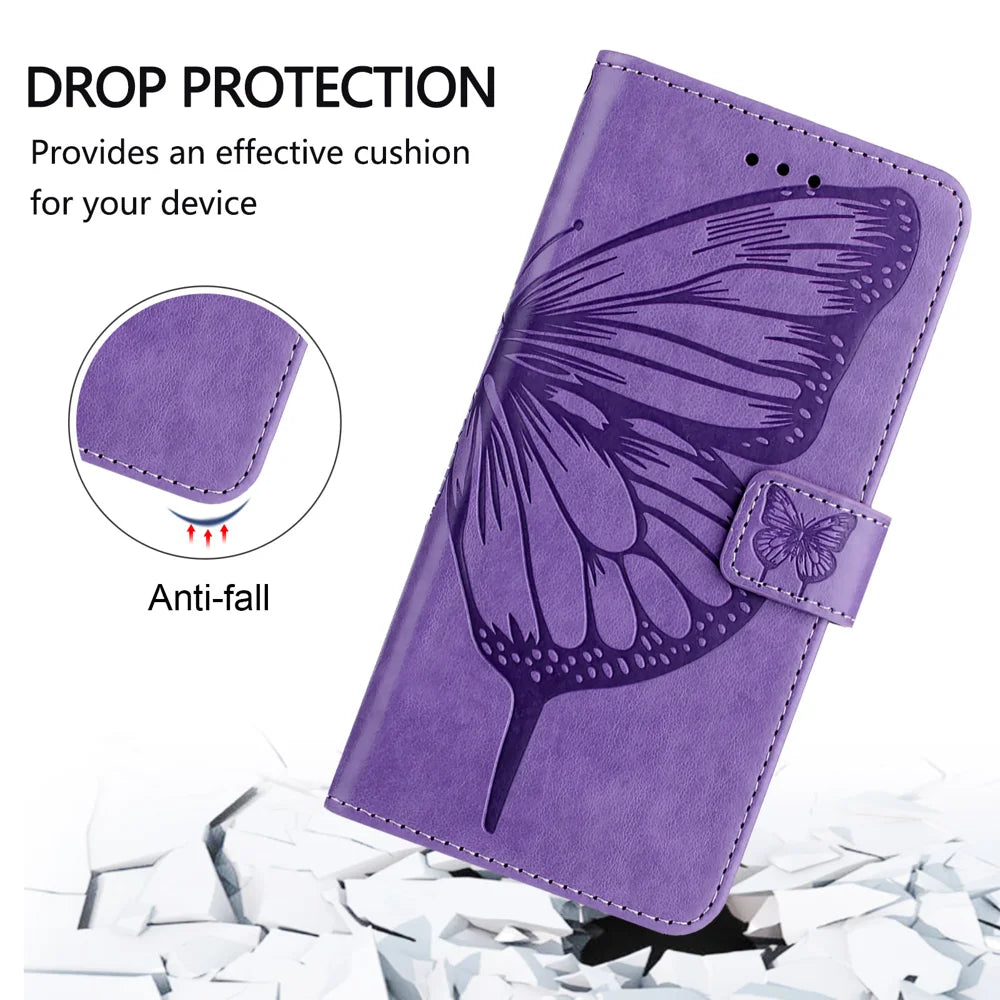 For Samsung Galaxy S24 FE Case YB Imprinting Series-4 Butterfly Flower Flip Wallet Leather Phone Cover