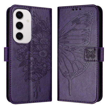 For Samsung Galaxy S24 FE Case YB Imprinting Series-4 Butterfly Flower Flip Wallet Leather Phone Cover