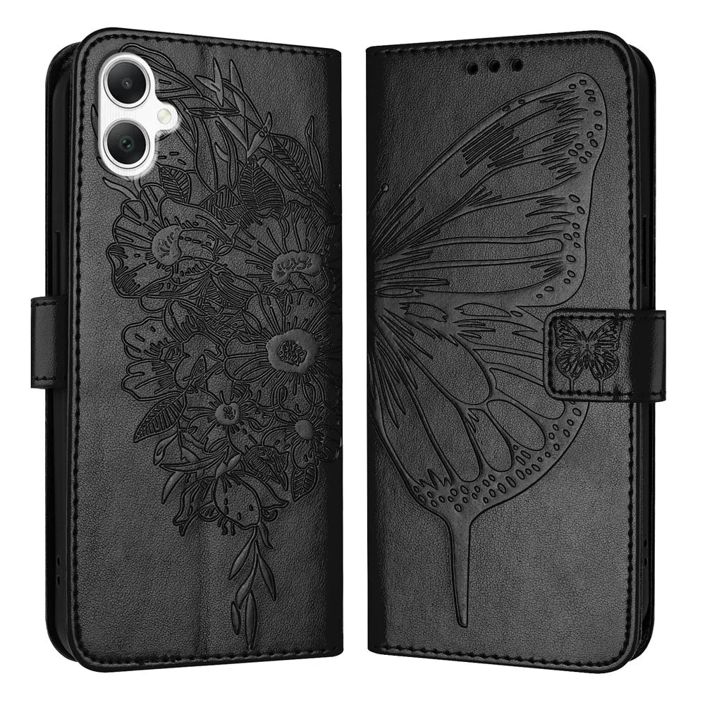 For Samsung Galaxy A06 Case YB Imprinting Series-4 Butterfly Flower Flip Wallet Leather Phone Cover