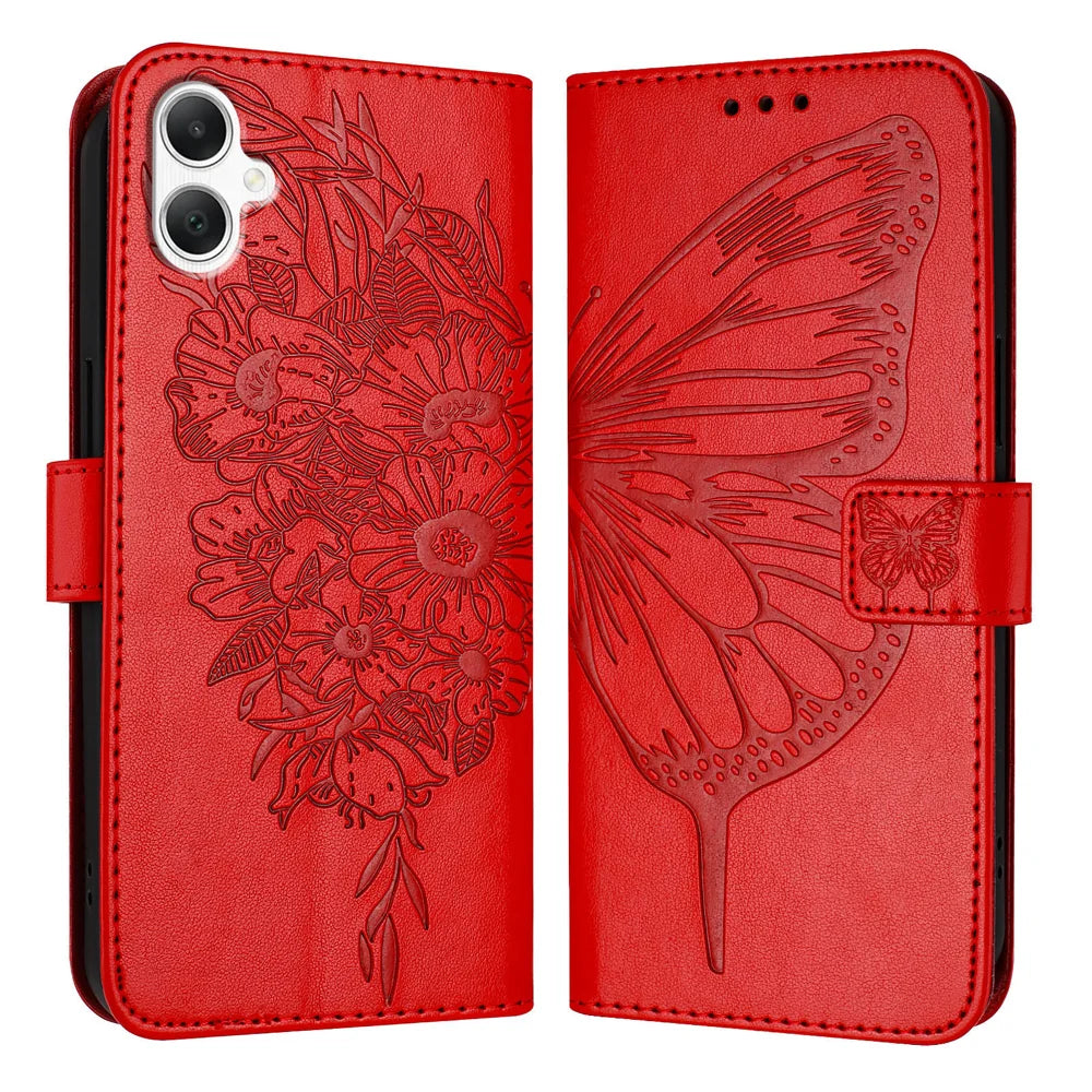 For Samsung Galaxy A06 Case YB Imprinting Series-4 Butterfly Flower Flip Wallet Leather Phone Cover