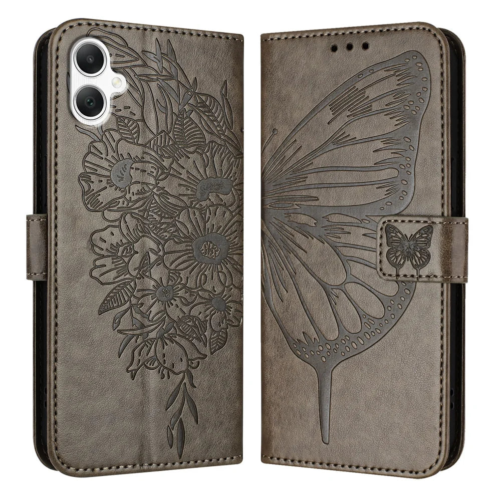 For Samsung Galaxy A06 Case YB Imprinting Series-4 Butterfly Flower Flip Wallet Leather Phone Cover