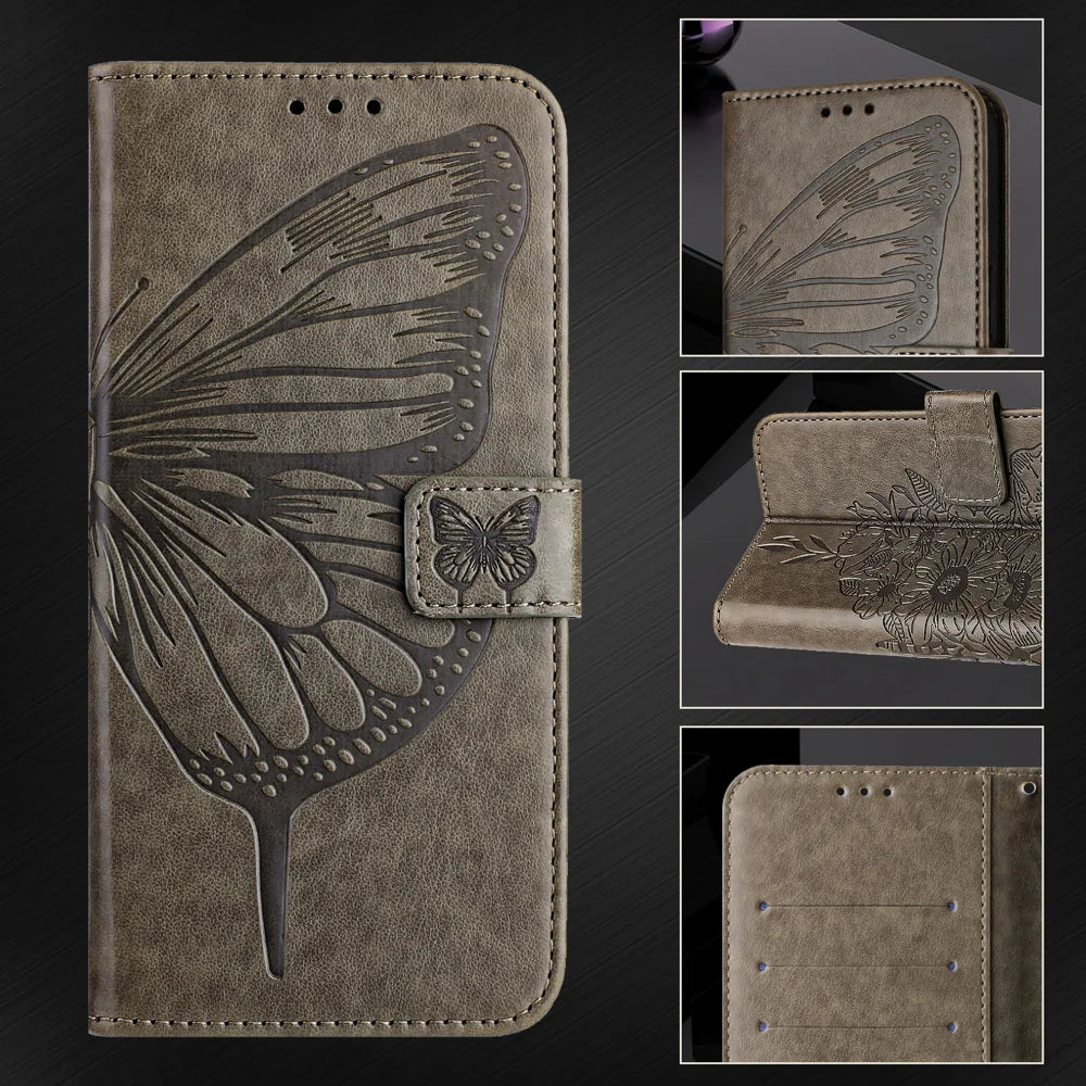 For Samsung Galaxy A06 Case YB Imprinting Series-4 Butterfly Flower Flip Wallet Leather Phone Cover