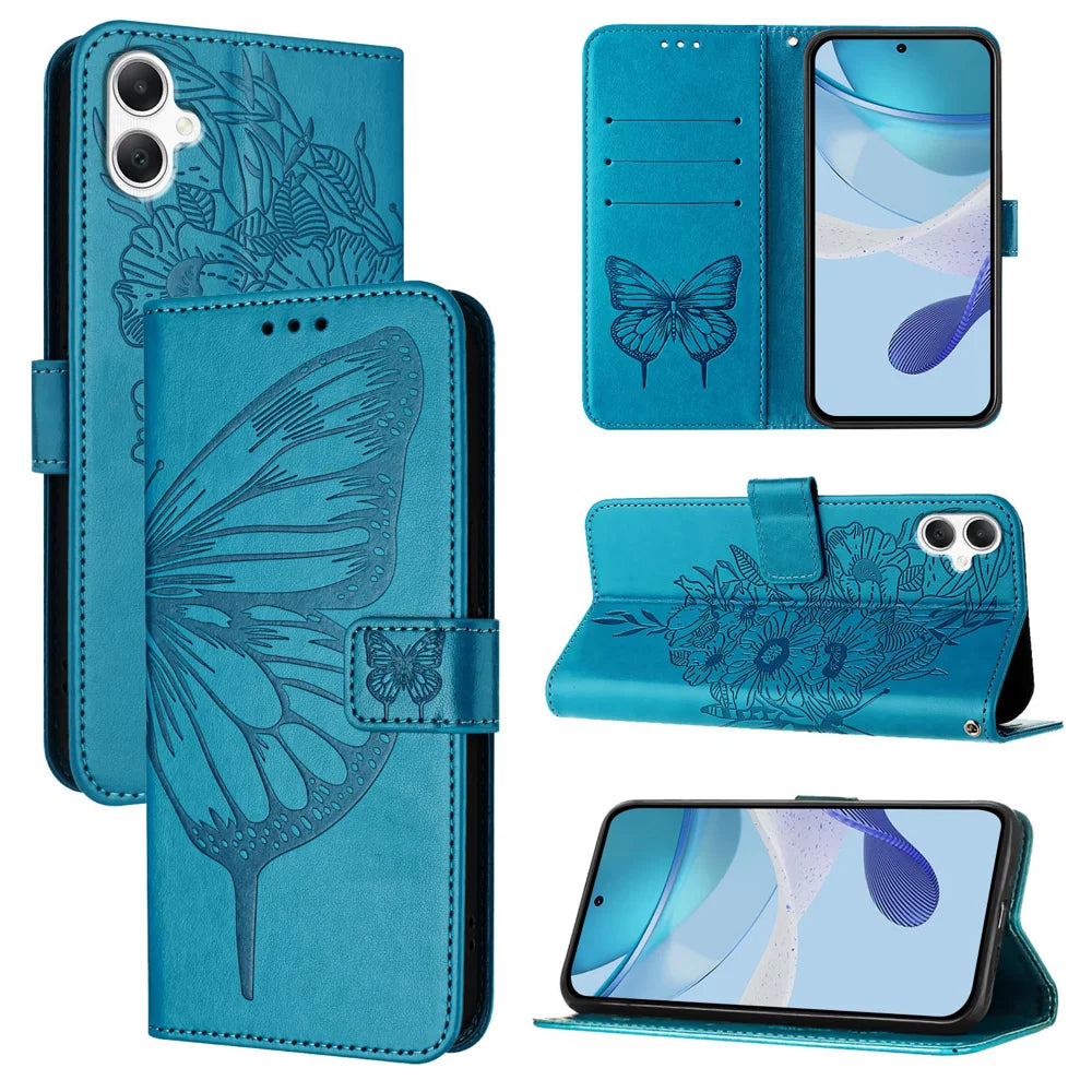 For Samsung Galaxy A06 Case YB Imprinting Series-4 Butterfly Flower Flip Wallet Leather Phone Cover