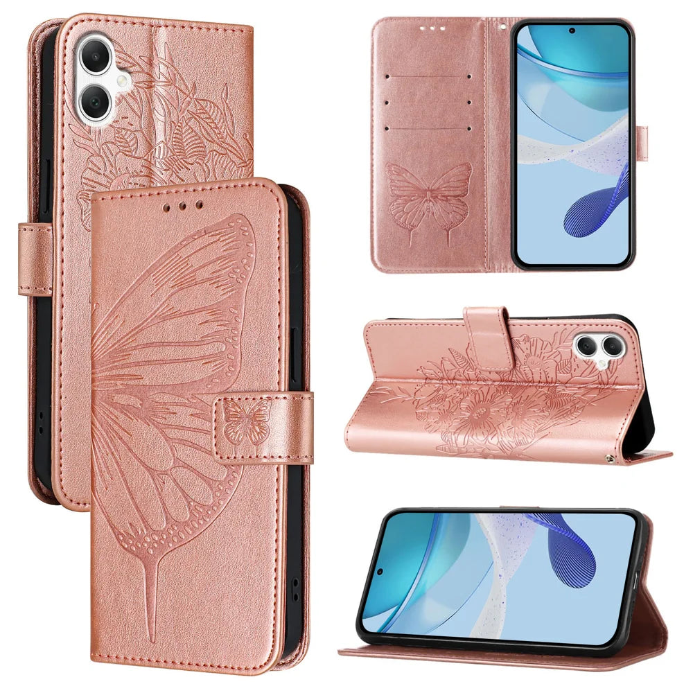 For Samsung Galaxy A06 Case YB Imprinting Series-4 Butterfly Flower Flip Wallet Leather Phone Cover