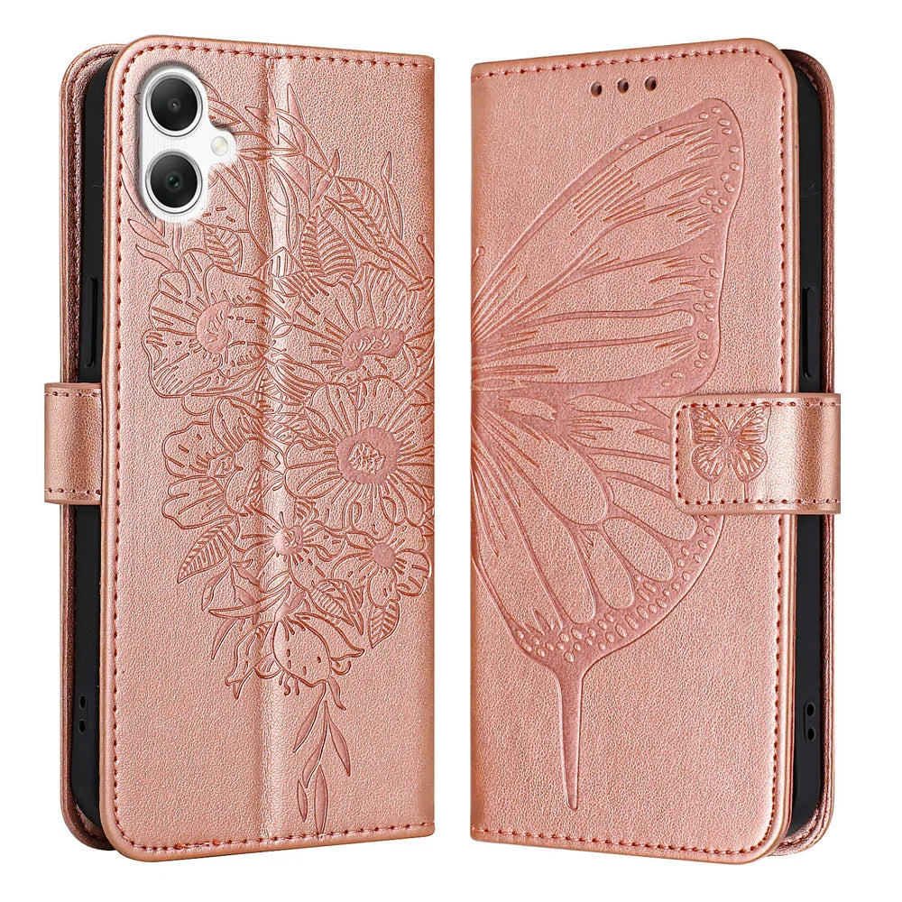 For Samsung Galaxy A06 Case YB Imprinting Series-4 Butterfly Flower Flip Wallet Leather Phone Cover
