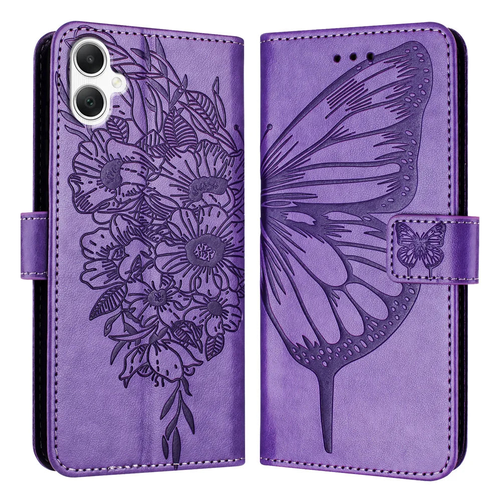 For Samsung Galaxy A06 Case YB Imprinting Series-4 Butterfly Flower Flip Wallet Leather Phone Cover
