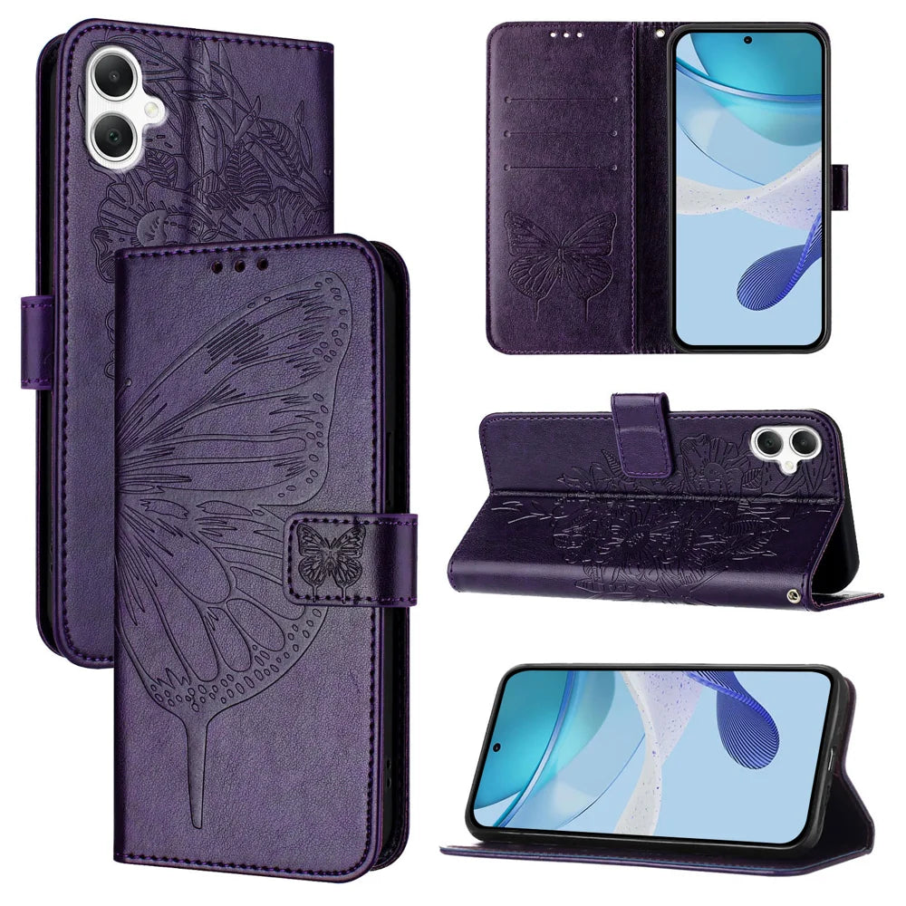 For Samsung Galaxy A06 Case YB Imprinting Series-4 Butterfly Flower Flip Wallet Leather Phone Cover