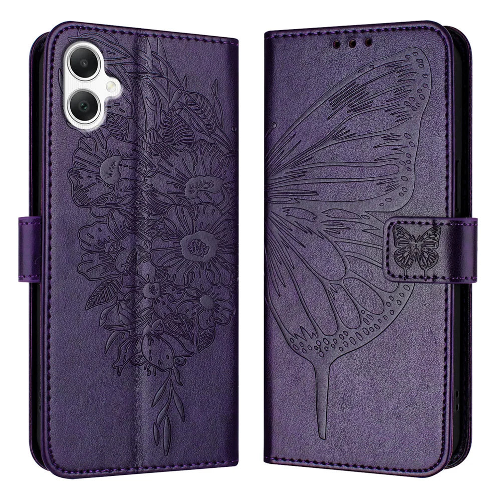 For Samsung Galaxy A06 Case YB Imprinting Series-4 Butterfly Flower Flip Wallet Leather Phone Cover