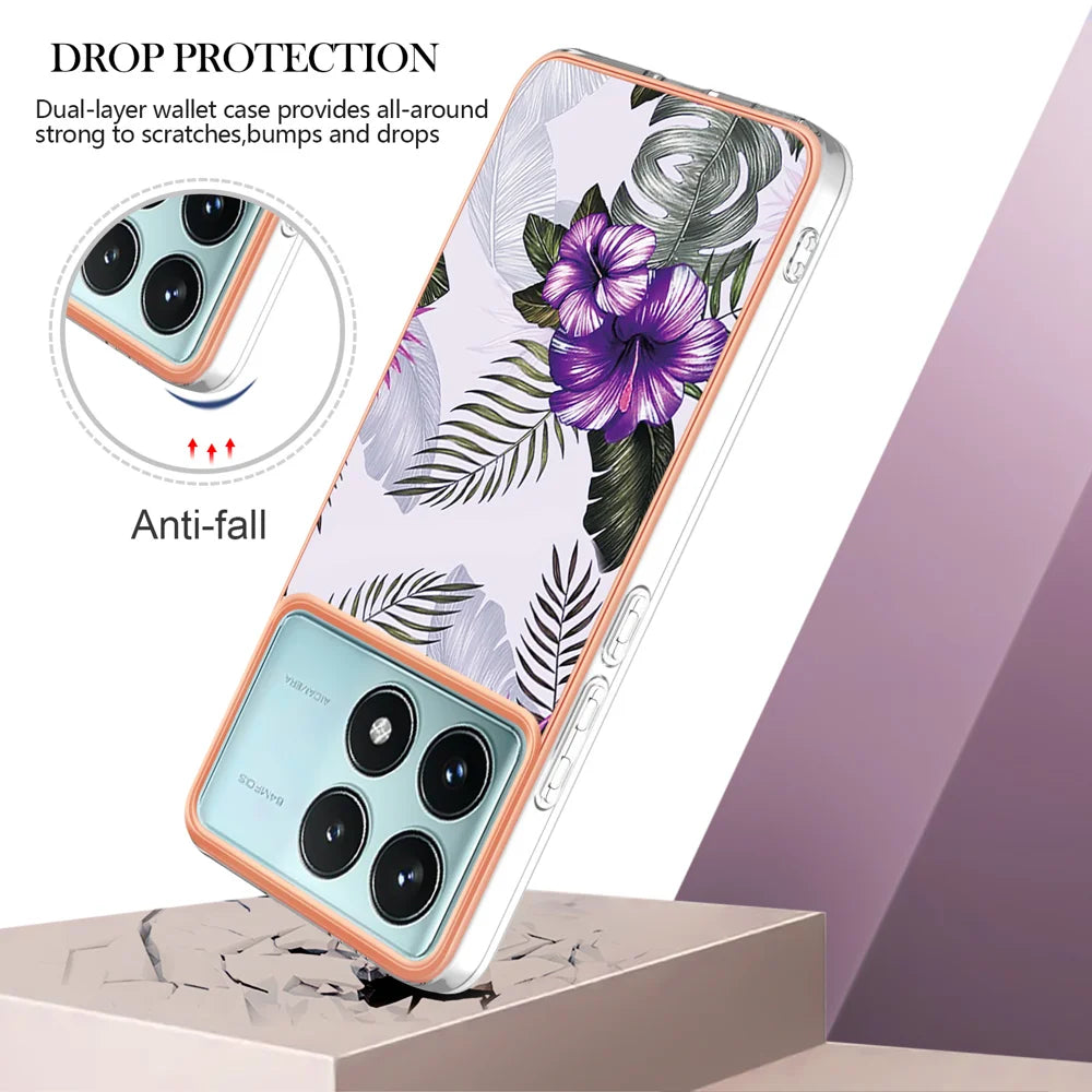 For Xiaomi Redmi K70 Pro 5G / Xiaomi Poco F6 Pro 5G / Xiaomi Redmi K70 5G Case YB IMD Series-1 Style-A  IMD Marble Flower Pattern TPU Phone Cover