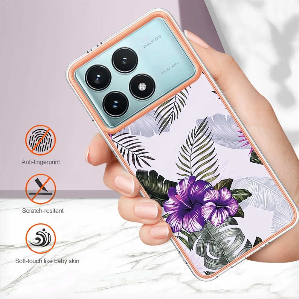 For Xiaomi Redmi K70 Pro 5G / Xiaomi Poco F6 Pro 5G / Xiaomi Redmi K70 5G Case YB IMD Series-1 Style-A  IMD Marble Flower Pattern TPU Phone Cover