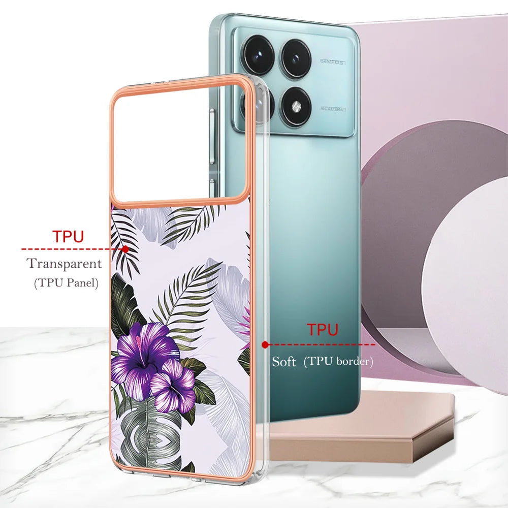 For Xiaomi Redmi K70 Pro 5G / Xiaomi Poco F6 Pro 5G / Xiaomi Redmi K70 5G Case YB IMD Series-1 Style-A  IMD Marble Flower Pattern TPU Phone Cover