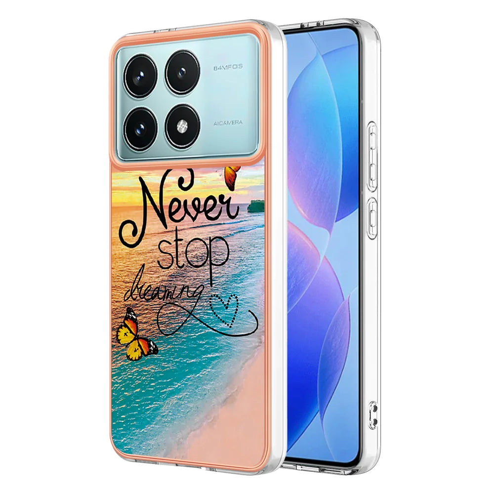 For Xiaomi Redmi K70 Pro 5G / Xiaomi Poco F6 Pro 5G / Xiaomi Redmi K70 5G Case YB IMD Series-1 Style-A  IMD Marble Flower Pattern TPU Phone Cover