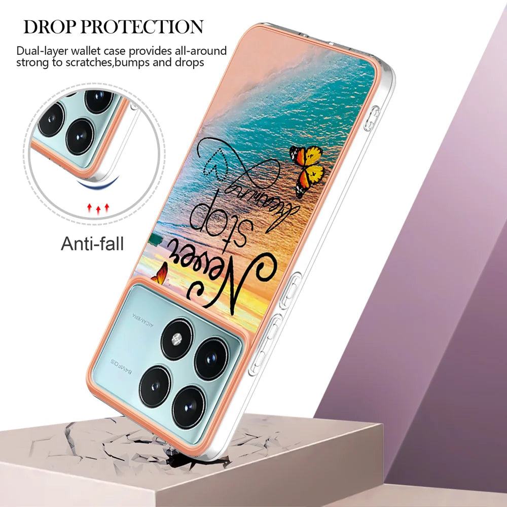 For Xiaomi Redmi K70 Pro 5G / Xiaomi Poco F6 Pro 5G / Xiaomi Redmi K70 5G Case YB IMD Series-1 Style-A  IMD Marble Flower Pattern TPU Phone Cover