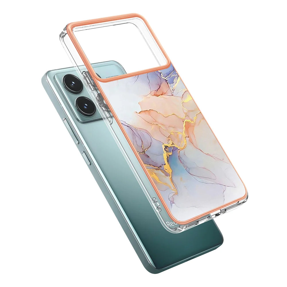 For Xiaomi Redmi K70 Pro 5G / Xiaomi Poco F6 Pro 5G / Xiaomi Redmi K70 5G Case YB IMD Series-1 Style-A  IMD Marble Flower Pattern TPU Phone Cover
