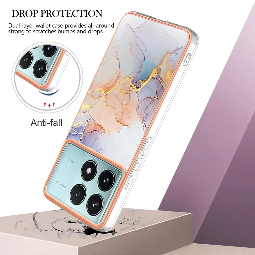 For Xiaomi Redmi K70 Pro 5G / Xiaomi Poco F6 Pro 5G / Xiaomi Redmi K70 5G Case YB IMD Series-1 Style-A  IMD Marble Flower Pattern TPU Phone Cover