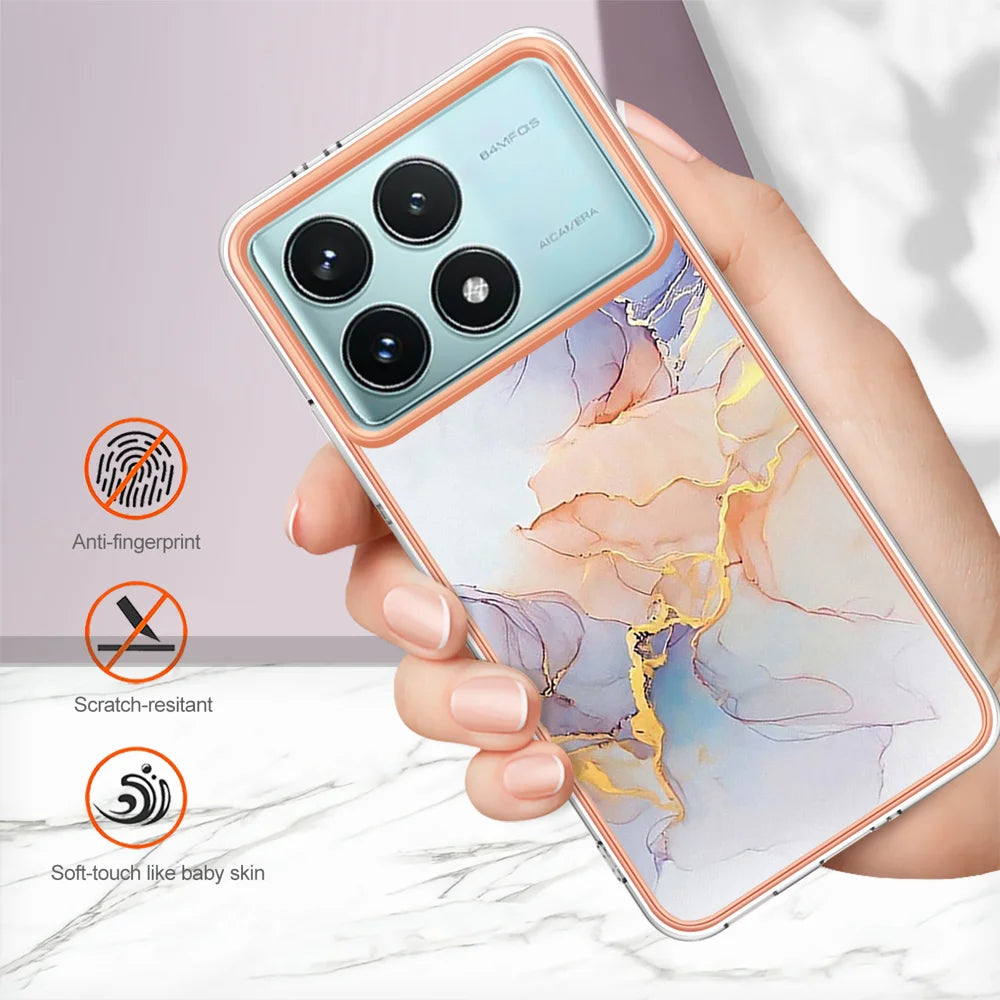 For Xiaomi Redmi K70 Pro 5G / Xiaomi Poco F6 Pro 5G / Xiaomi Redmi K70 5G Case YB IMD Series-1 Style-A  IMD Marble Flower Pattern TPU Phone Cover