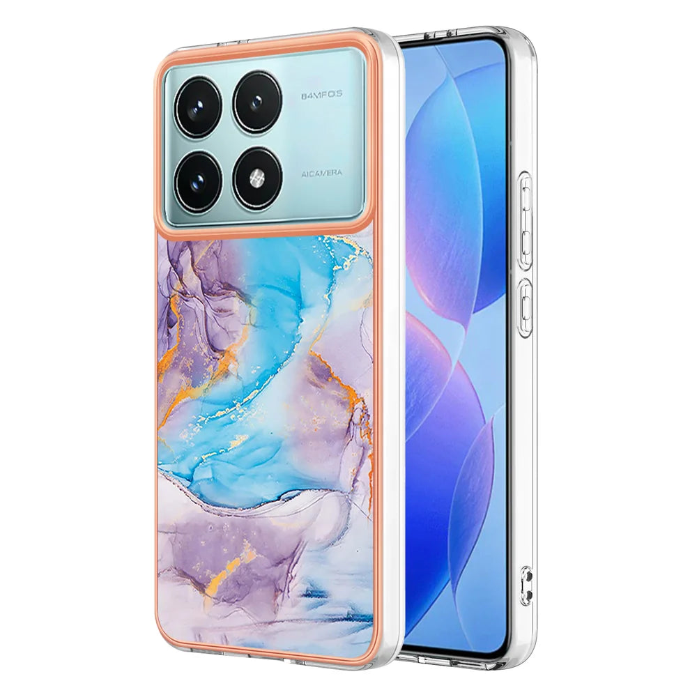 For Xiaomi Redmi K70 Pro 5G / Xiaomi Poco F6 Pro 5G / Xiaomi Redmi K70 5G Case YB IMD Series-1 Style-A  IMD Marble Flower Pattern TPU Phone Cover