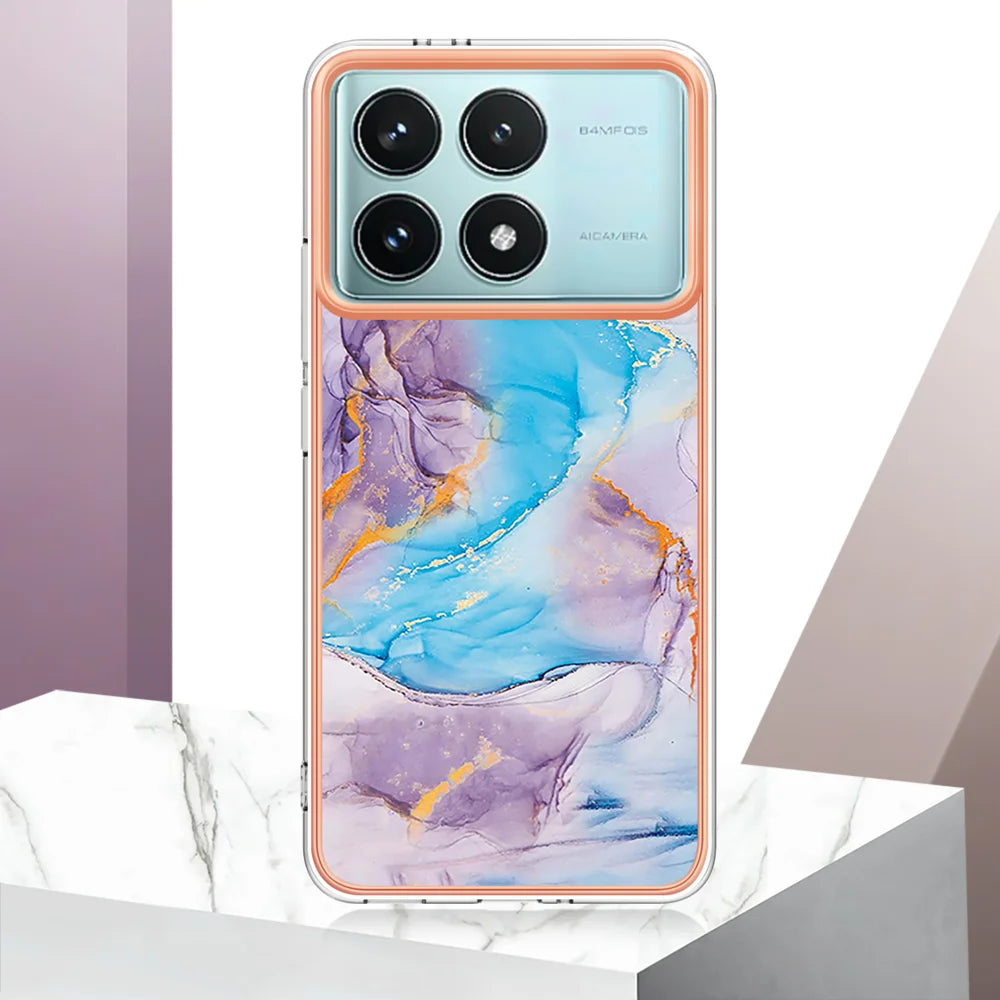 For Xiaomi Redmi K70 Pro 5G / Xiaomi Poco F6 Pro 5G / Xiaomi Redmi K70 5G Case YB IMD Series-1 Style-A  IMD Marble Flower Pattern TPU Phone Cover