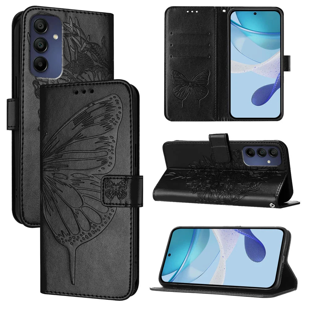 For Samsung Galaxy A16 5G Case YB Imprinting Series-4 Butterfly Flower Flip Wallet Leather Phone Cover