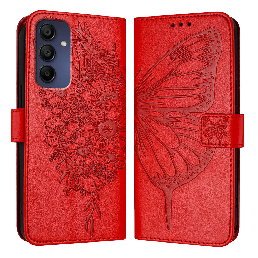 For Samsung Galaxy A16 5G Case YB Imprinting Series-4 Butterfly Flower Flip Wallet Leather Phone Cover
