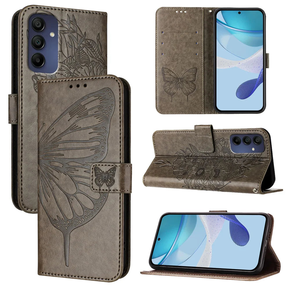 For Samsung Galaxy A16 5G Case YB Imprinting Series-4 Butterfly Flower Flip Wallet Leather Phone Cover