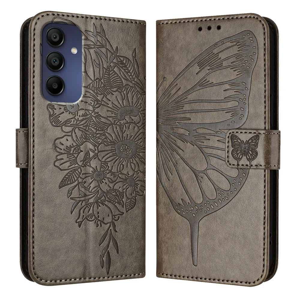 For Samsung Galaxy A16 5G Case YB Imprinting Series-4 Butterfly Flower Flip Wallet Leather Phone Cover