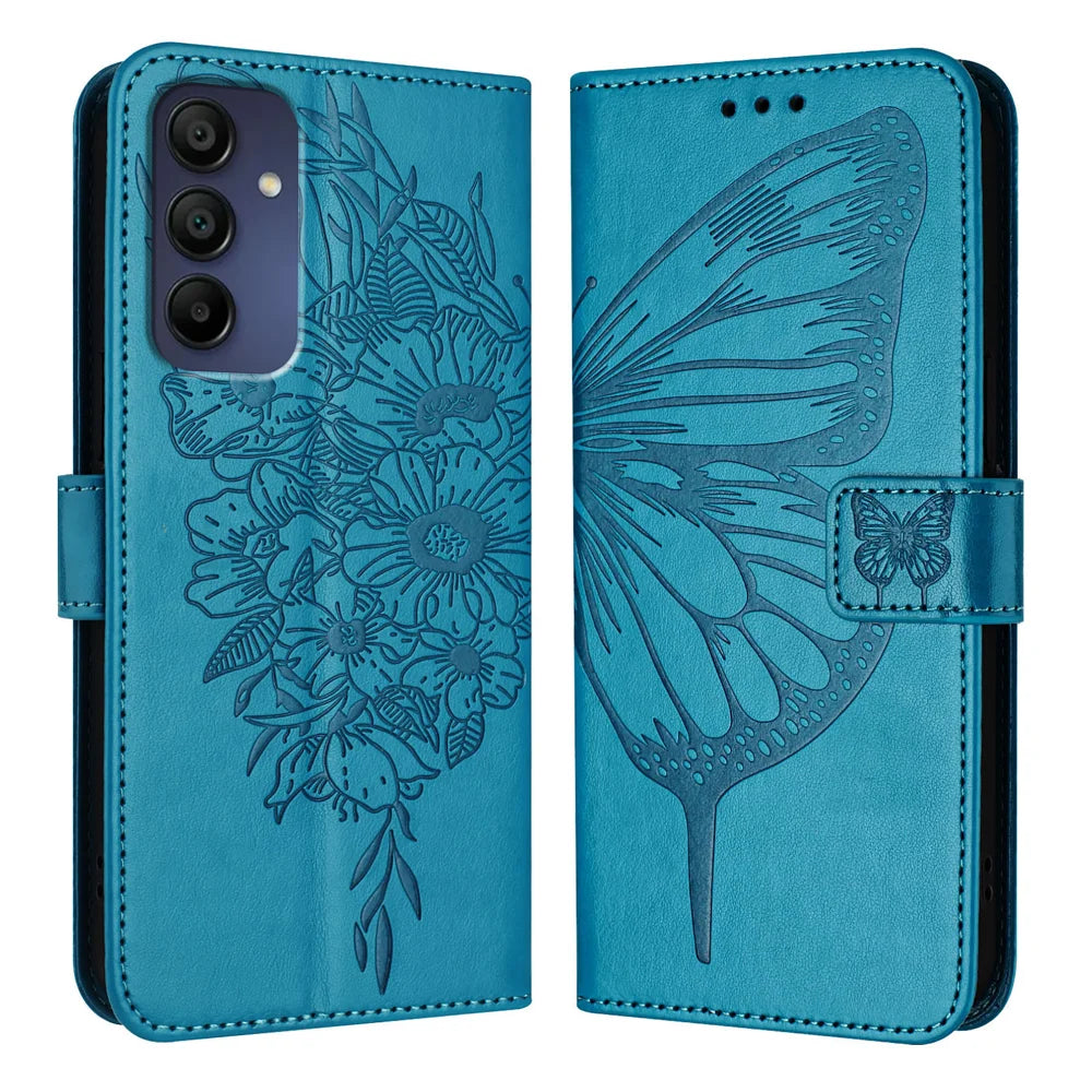 For Samsung Galaxy A16 5G Case YB Imprinting Series-4 Butterfly Flower Flip Wallet Leather Phone Cover