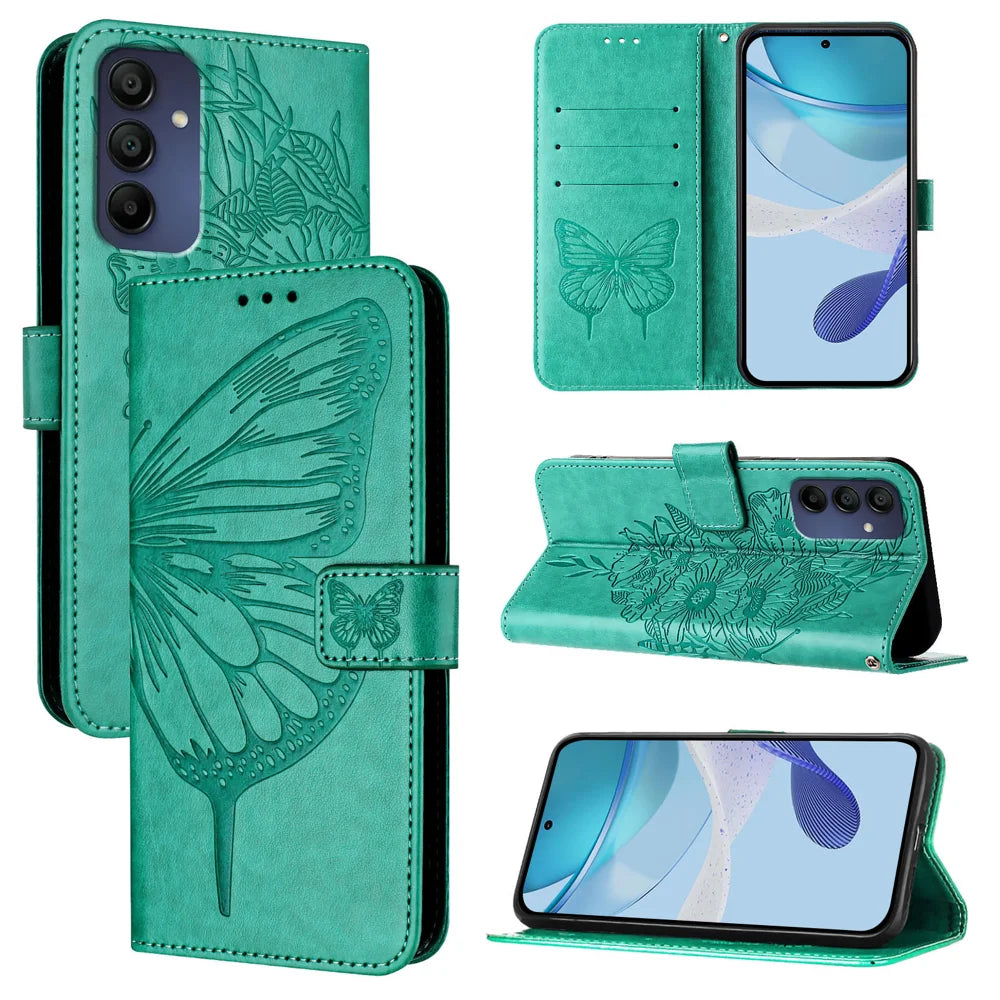 For Samsung Galaxy A16 5G Case YB Imprinting Series-4 Butterfly Flower Flip Wallet Leather Phone Cover