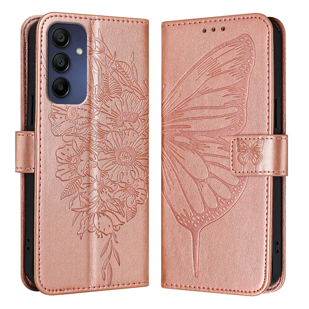 For Samsung Galaxy A16 5G Case YB Imprinting Series-4 Butterfly Flower Flip Wallet Leather Phone Cover