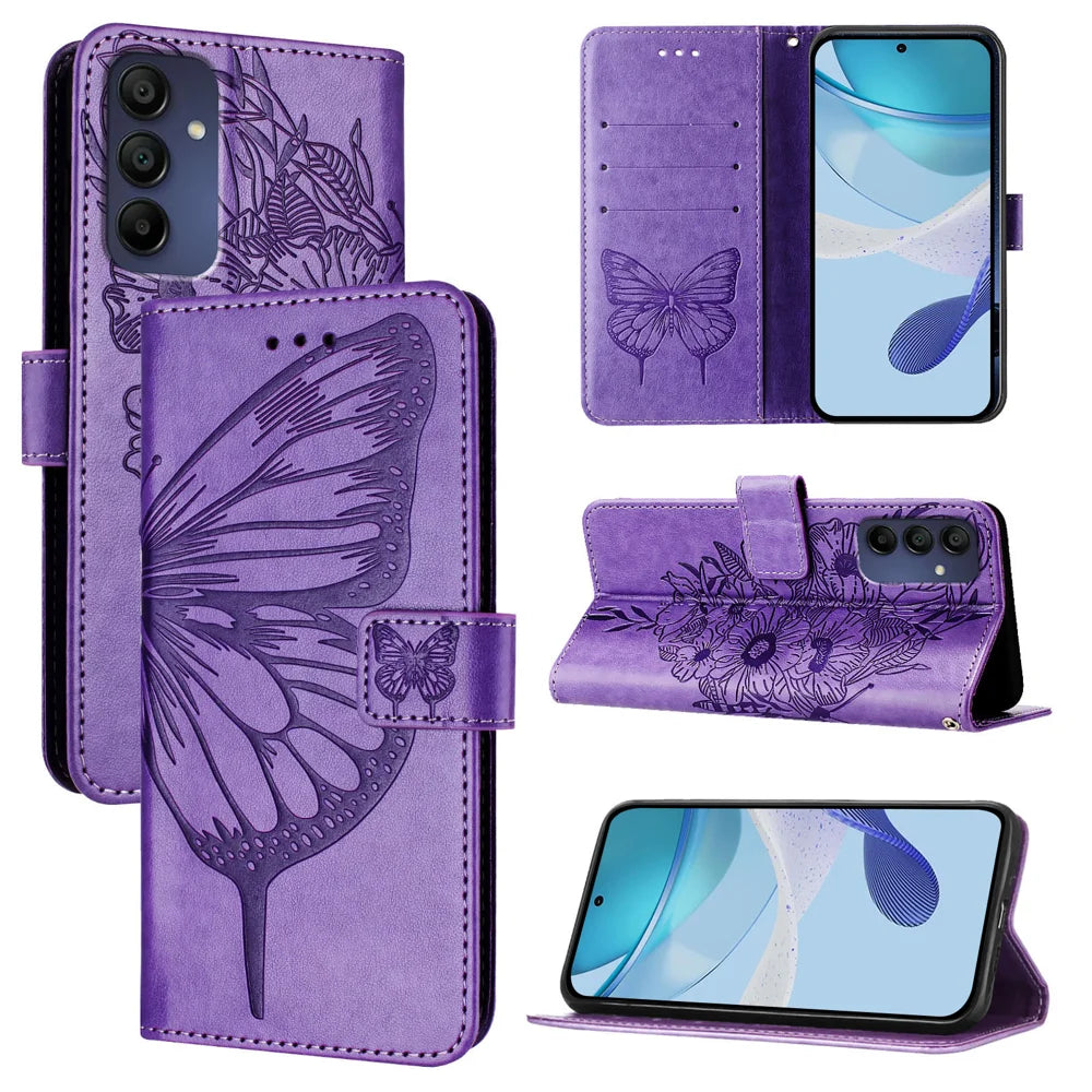 For Samsung Galaxy A16 5G Case YB Imprinting Series-4 Butterfly Flower Flip Wallet Leather Phone Cover