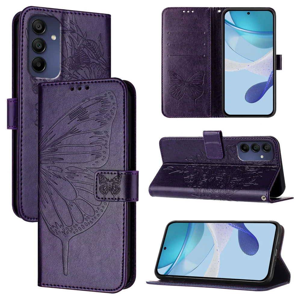 For Samsung Galaxy A16 5G Case YB Imprinting Series-4 Butterfly Flower Flip Wallet Leather Phone Cover