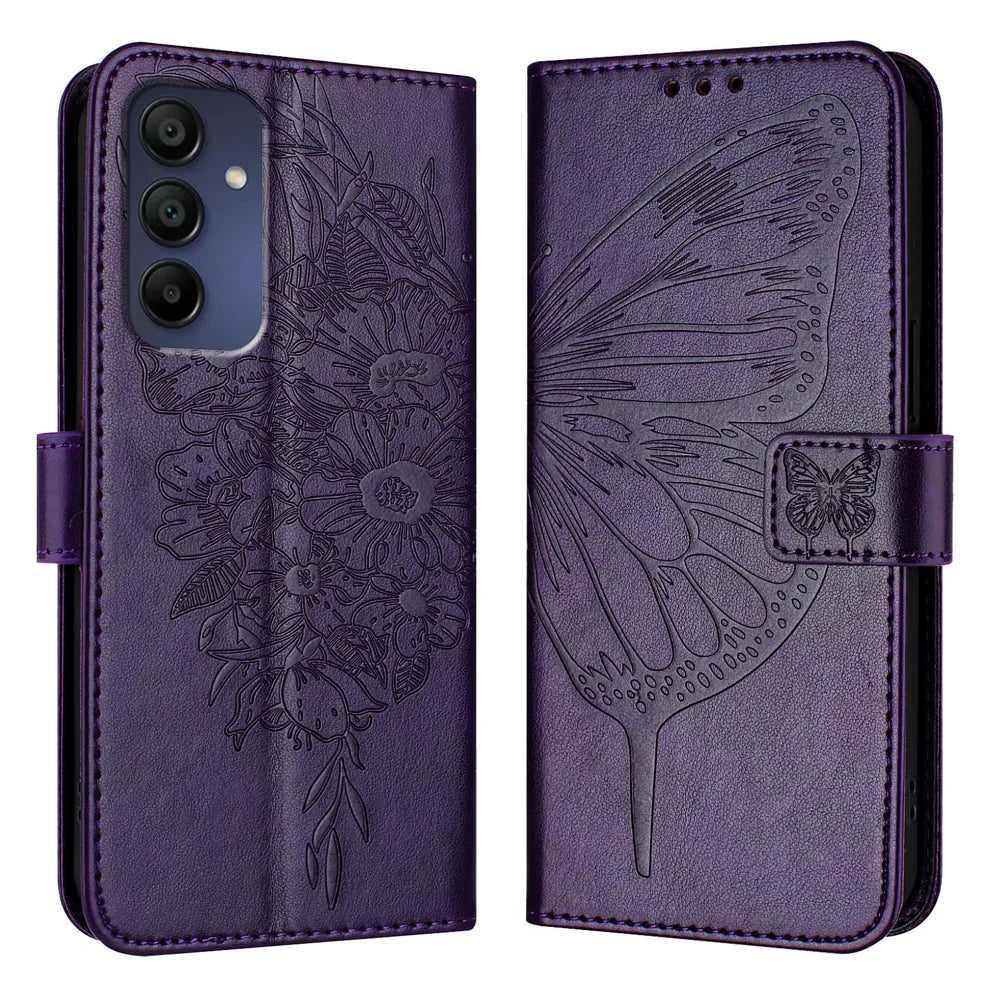 For Samsung Galaxy A16 5G Case YB Imprinting Series-4 Butterfly Flower Flip Wallet Leather Phone Cover