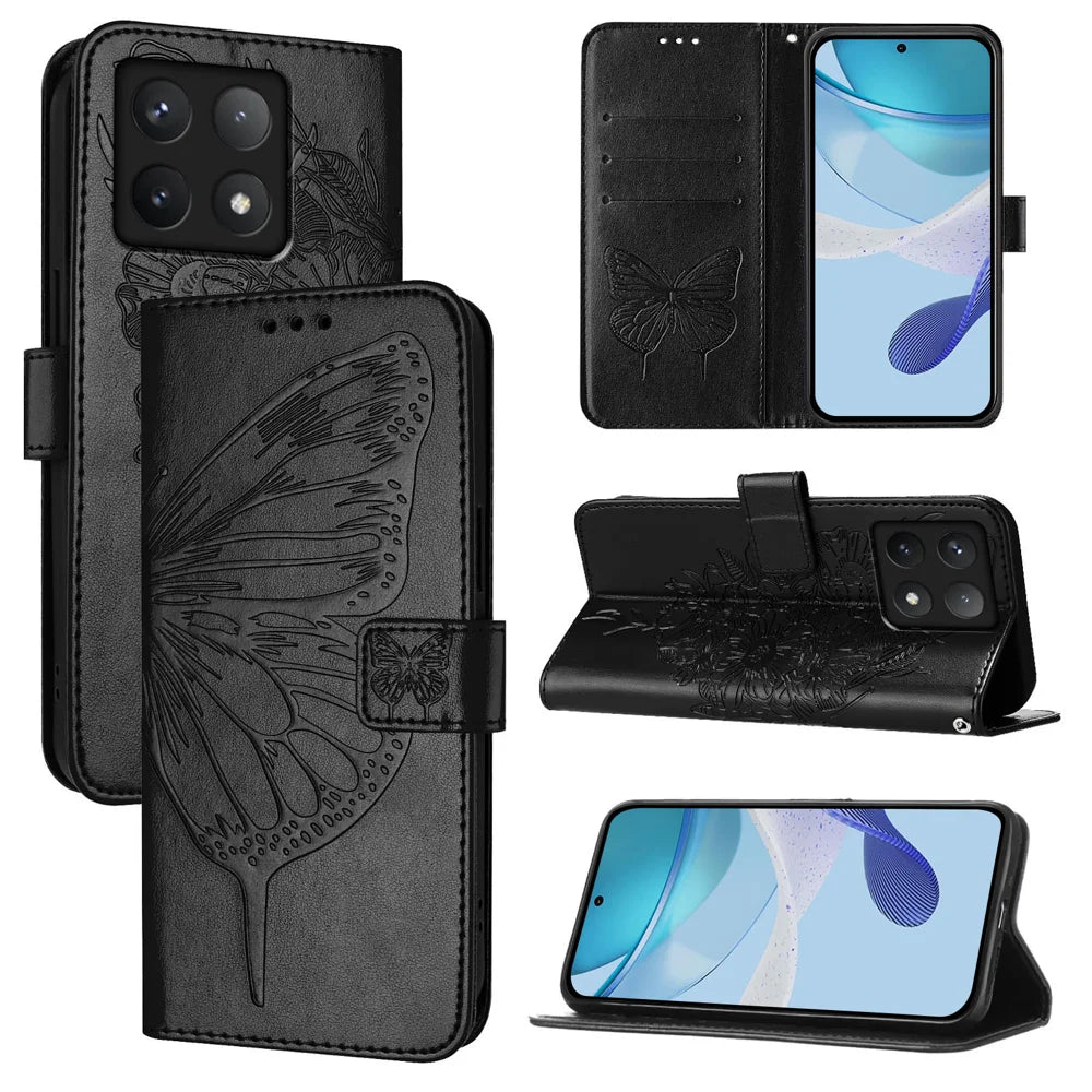 For Xiaomi 14T Case YB Imprinting Series-4 Butterfly Flower Flip Wallet Leather Phone Cover