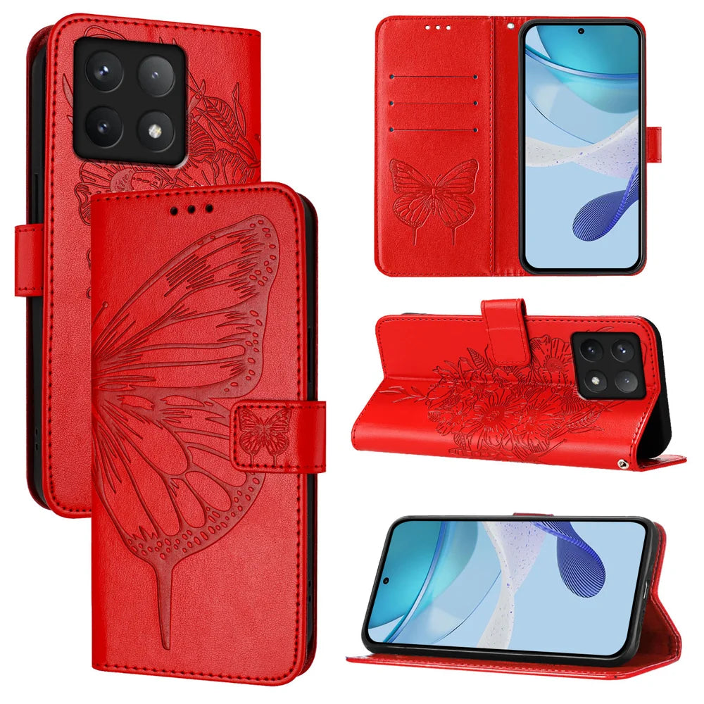 For Xiaomi 14T Case YB Imprinting Series-4 Butterfly Flower Flip Wallet Leather Phone Cover