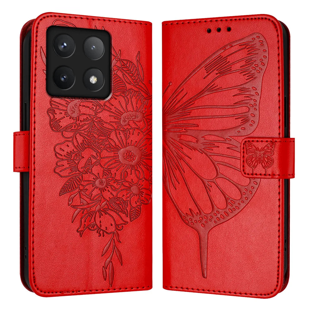 For Xiaomi 14T Case YB Imprinting Series-4 Butterfly Flower Flip Wallet Leather Phone Cover