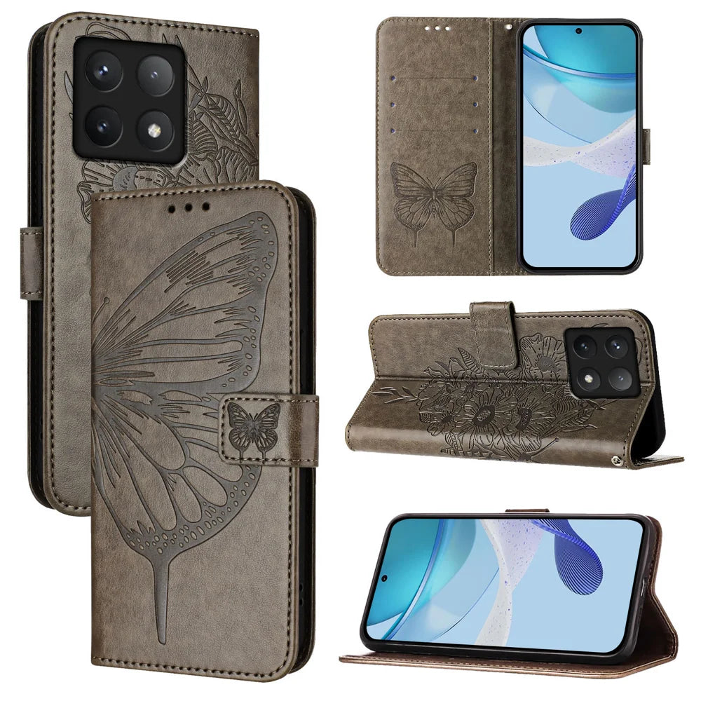 For Xiaomi 14T Case YB Imprinting Series-4 Butterfly Flower Flip Wallet Leather Phone Cover