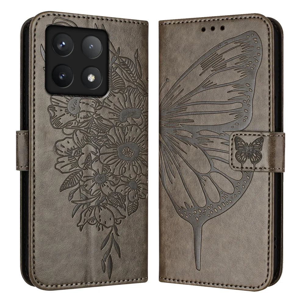 For Xiaomi 14T Case YB Imprinting Series-4 Butterfly Flower Flip Wallet Leather Phone Cover